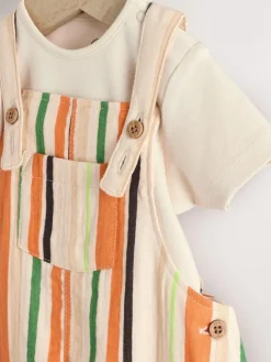 Next Woven Dungaree and Bodysuit Set (0mths-2yrs) Rust Stripe