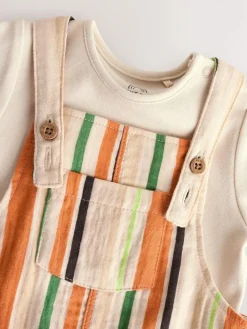 Next Woven Dungaree and Bodysuit Set (0mths-2yrs) Rust Stripe