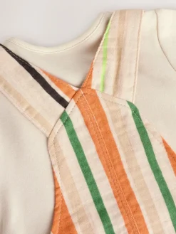 Next Woven Dungaree and Bodysuit Set (0mths-2yrs) Rust Stripe