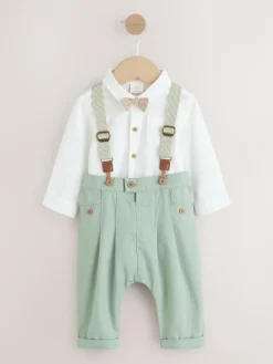 Online Next Sage Green Baby Shirt Trousers and Braces Set 3 Piece (0mths-2yrs)