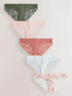 Sale Next Brazilian No VPL Lace Back Briefs 5 Pack Sage Green