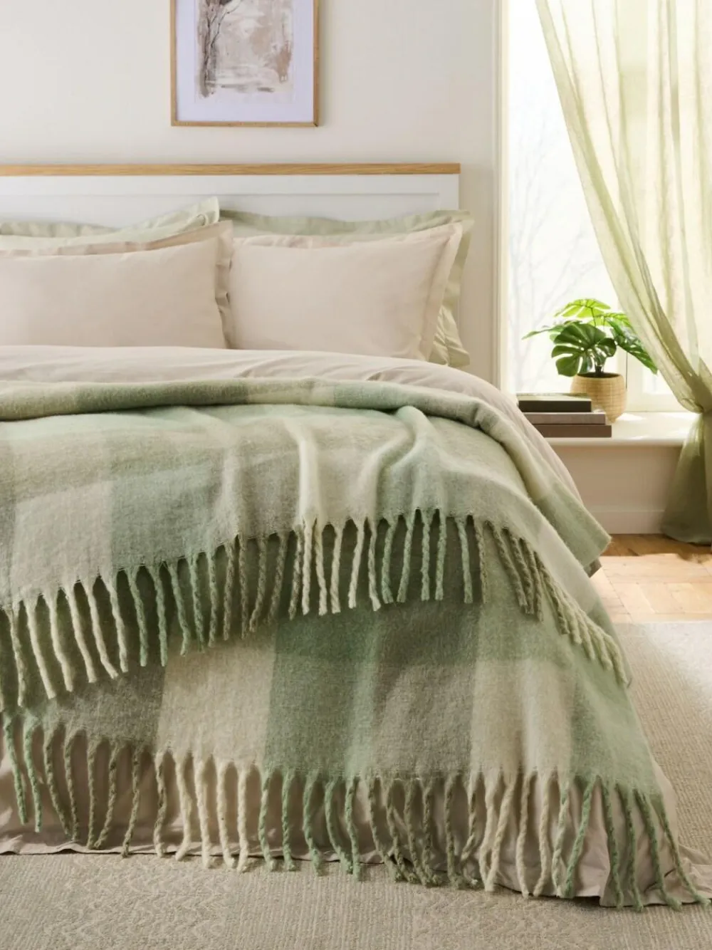 Next Sage Green Cosy Check Throw