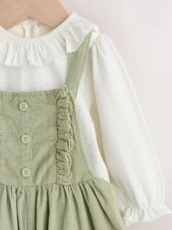 Next Sage Green Embroidered Long Sleeve Bodysuit and Cord Dungaree 2 Piece Baby Set (0mths-3yrs)^ Baby Girls|Baby Girls