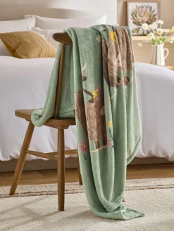 Next Sage Green Hamish The Highland Cow Spring Printed Fleece Throw^ Cushions & Throws