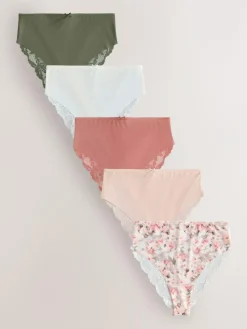 Sale Next Sage Green High Waist High Leg No VPL Lace Back Briefs 5 Pack