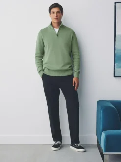 Next Sage Green Plain N.Premium Regular Fit 100% Cotton Premium Quarter Zip Jumper^ Nightwear|Knitwear