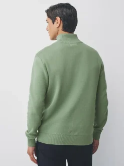 Next Sage Green Plain N.Premium Regular Fit 100% Cotton Premium Quarter Zip Jumper^ Nightwear|Knitwear