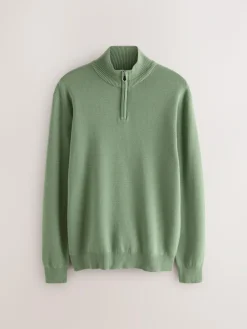 Next Sage Green Plain N.Premium Regular Fit 100% Cotton Premium Quarter Zip Jumper^ Nightwear|Knitwear