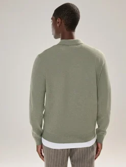 Next Plain Regular Fit Essential Long Sleeve Knitted Polo Shirt^ Tops & T-Shirts|Knitwear