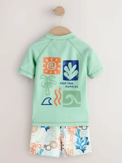 Next Sage Green Rash Vest and Swim Shorts Set (3mths-7yrs)^BOY Swimwear|Swimwear