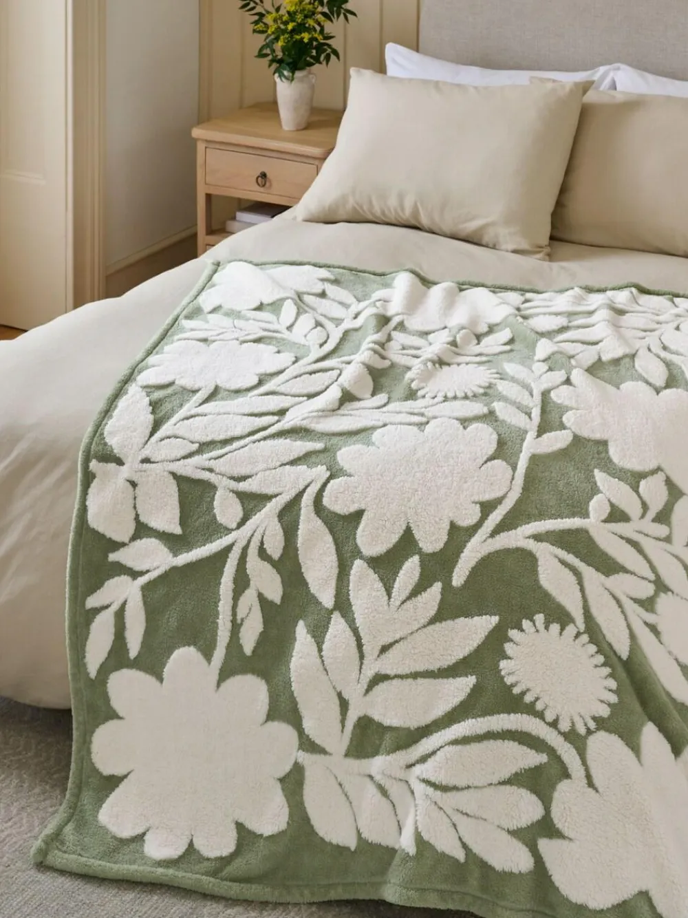 Next Sage Green Sage Floral Fleece Throw^ Cushions & Throws