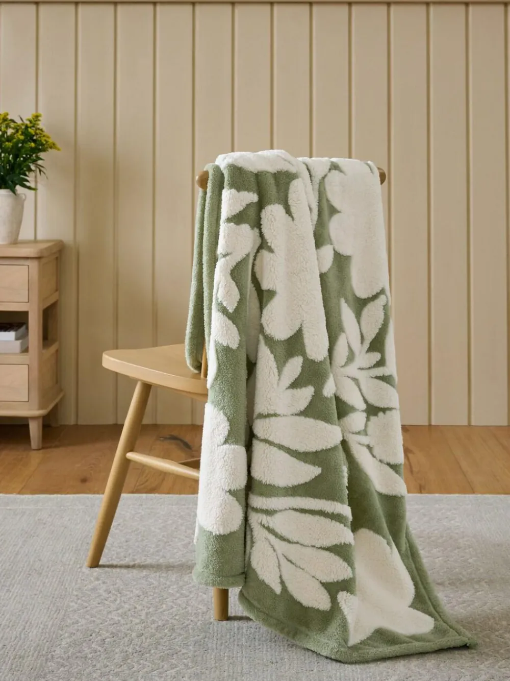 Next Sage Green Sage Floral Fleece Throw^ Cushions & Throws