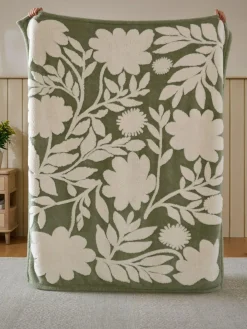 Next Sage Green Sage Floral Fleece Throw^ Cushions & Throws