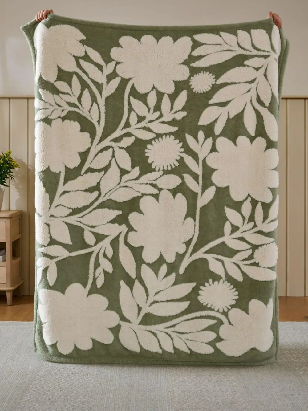 Next Sage Green Sage Floral Fleece Throw^ Cushions & Throws