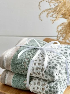 Best Next Set of 2 Hand Towels 100% Cotton Sage Green