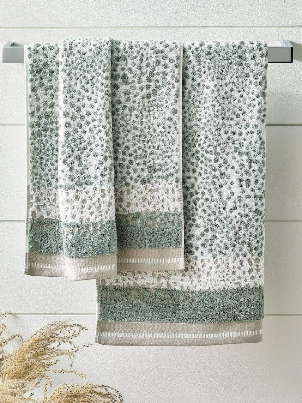 Best Next Set of 2 Hand Towels 100% Cotton Sage Green