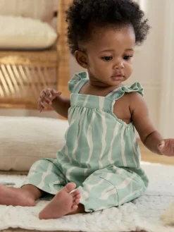 Clearance Next Baby Long Leg Jersey Romper (0mths-3yrs) Sage Green Stripe