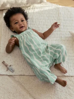 Clearance Next Baby Long Leg Jersey Romper (0mths-3yrs) Sage Green Stripe