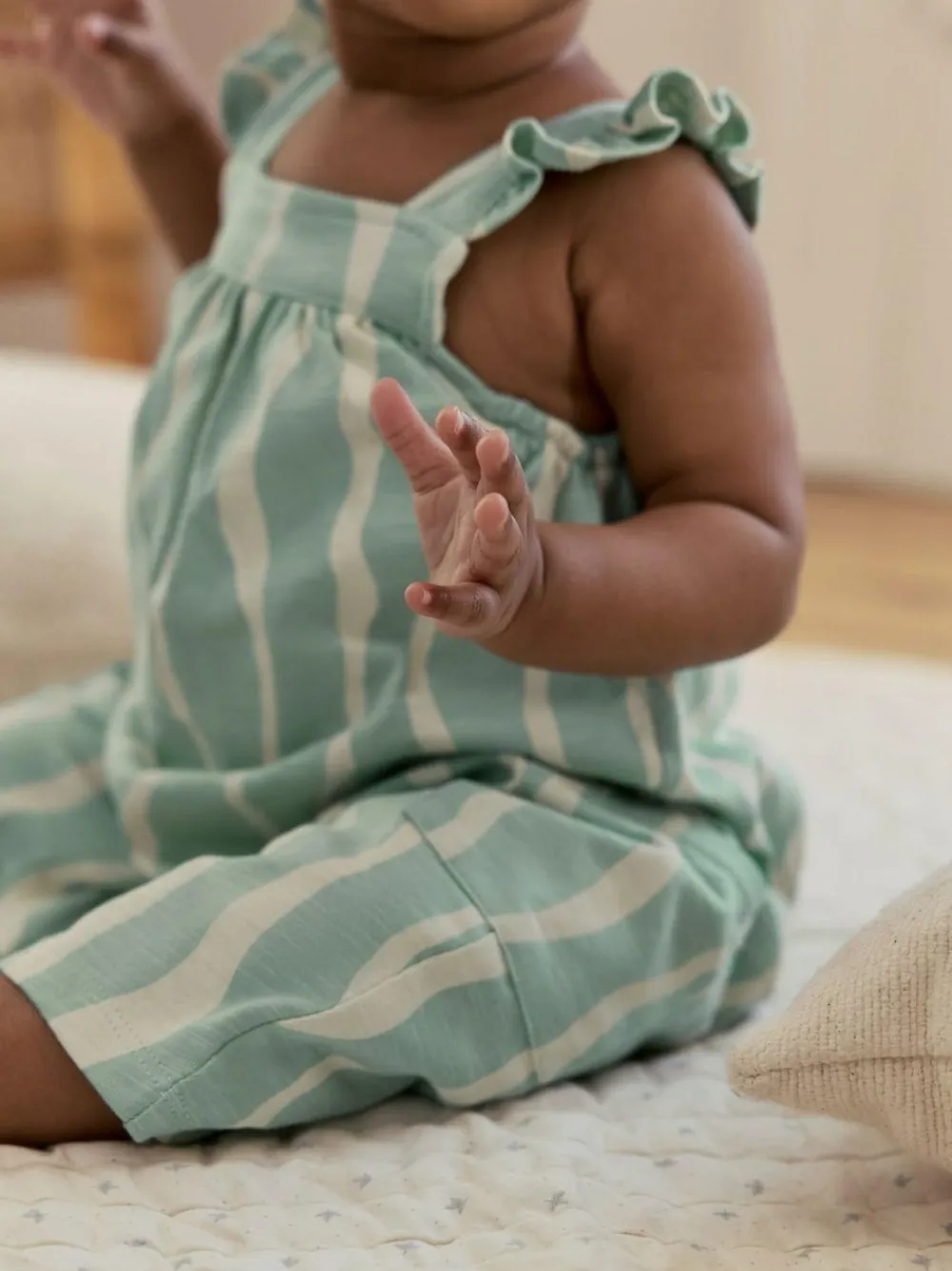 Clearance Next Baby Long Leg Jersey Romper (0mths-3yrs) Sage Green Stripe