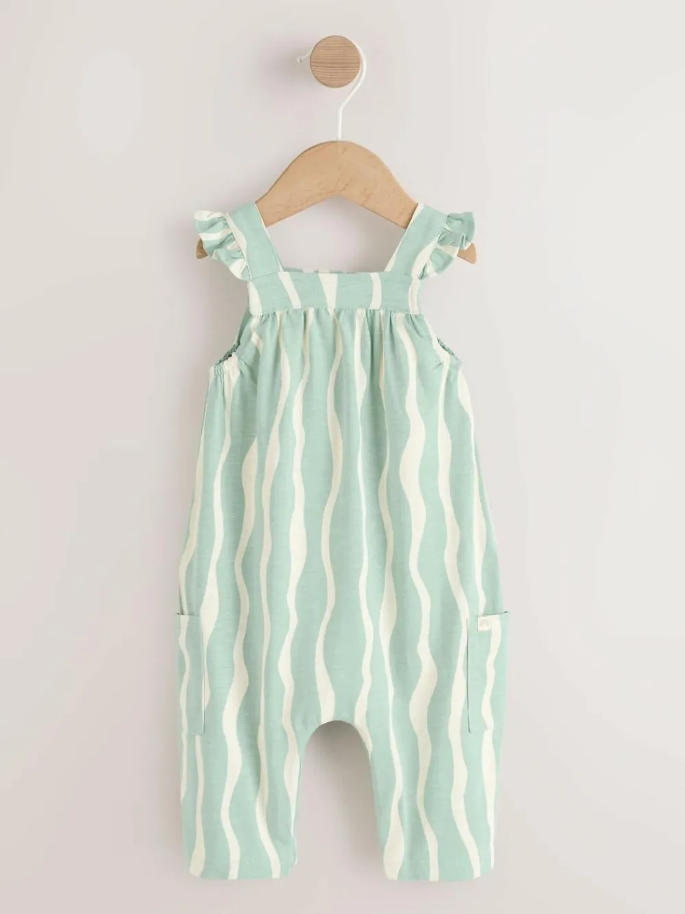 Clearance Next Baby Long Leg Jersey Romper (0mths-3yrs) Sage Green Stripe