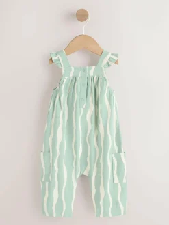 Clearance Next Baby Long Leg Jersey Romper (0mths-3yrs) Sage Green Stripe