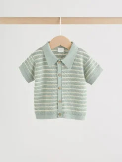 Sale Next Knitted Top and Shorts Baby Set (0mths-2yrs) Sage Green Stripe