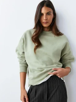 Sale Next Sage Green Supersoft Peached Essentials Crew Neck Seam Detail Sweatshirt