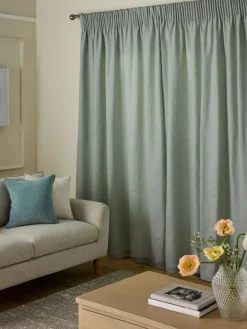 Hot Next Textured Spot Jacquard Pencil Pleat Lined Curtains Sage Green