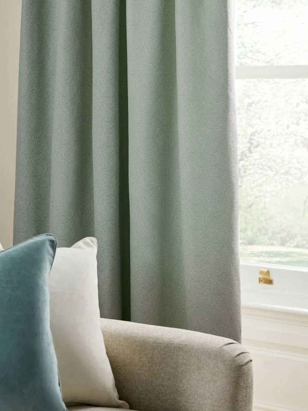 Hot Next Textured Spot Jacquard Pencil Pleat Lined Curtains Sage Green