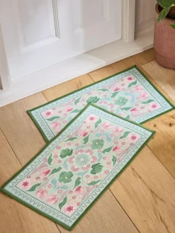 Next Sage Green Washable Bettie Floral Print Doormat