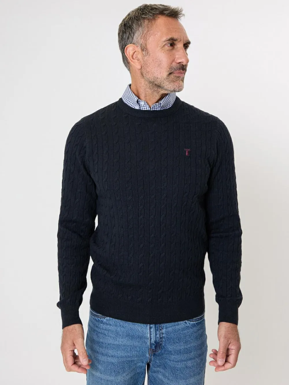 Sale Saltwell Cable Knit Mock Shirt Jumper Blue