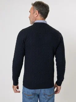 Sale Saltwell Cable Knit Mock Shirt Jumper Blue