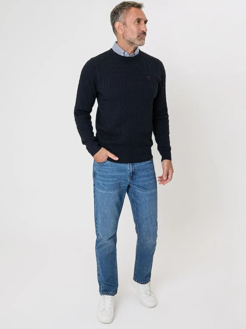Sale Saltwell Cable Knit Mock Shirt Jumper Blue