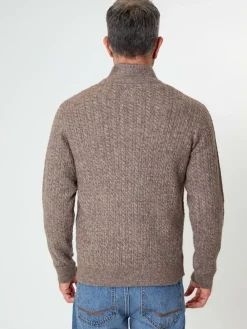 Sale Saltwell Cable Knit Quarter Zip Jumper Brown