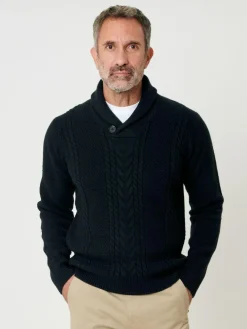 Discount Saltwell Cable Knit Shawl Neck Jumper Blue