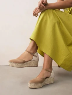 Discount Next Standard/Wide Fit Closed Toe Platform Espadrille Wedges Sand