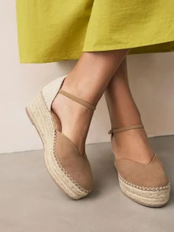 Discount Next Standard/Wide Fit Closed Toe Platform Espadrille Wedges Sand