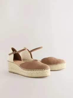 Discount Next Standard/Wide Fit Closed Toe Platform Espadrille Wedges Sand