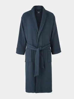 New Savile Row Company Cotton Waffle Dressing Gown With Terry Lining Blue