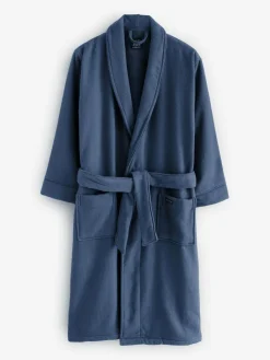 New Savile Row Company Cotton Waffle Dressing Gown With Terry Lining Blue
