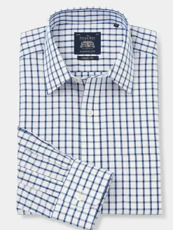 New Savile Row Company Blue Classic Fit Check Non-Iron Single Cuff Formal Shirt