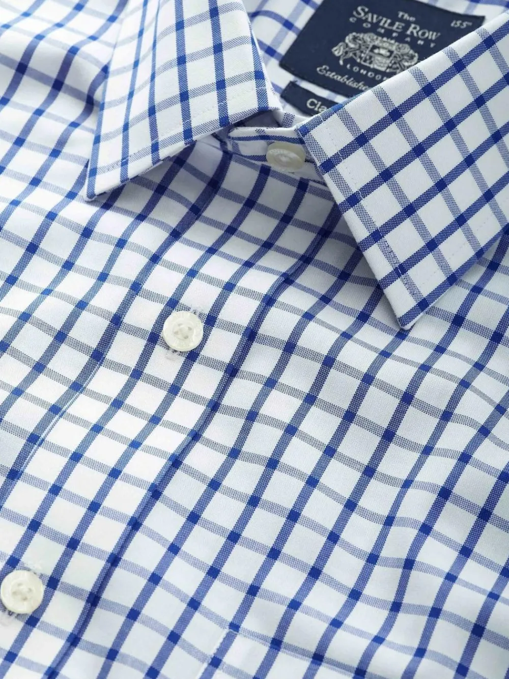 New Savile Row Company Blue Classic Fit Check Non-Iron Single Cuff Formal Shirt