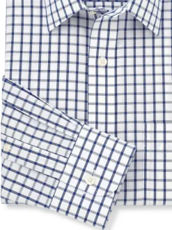 New Savile Row Company Blue Classic Fit Check Non-Iron Single Cuff Formal Shirt