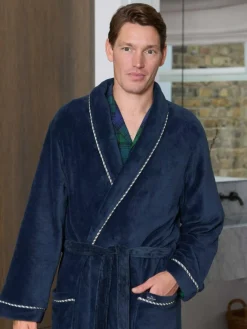 Discount Savile Row Company Lightweight Soft Fleece Rope Edge Dressing Gown Blue