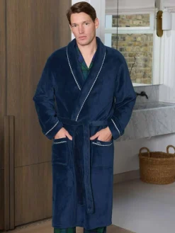 Discount Savile Row Company Lightweight Soft Fleece Rope Edge Dressing Gown Blue