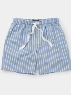 Sale Savile Row Company Blue Twill Wide Stripe Cotton Lounge Shorts