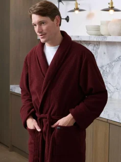 Online Savile Row Company Lightweight Soft Waffle Fleece Dressing Gown Red