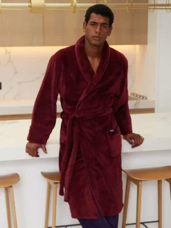 New Savile Row Company Red Soft Fleece Dressing Gown With Piping