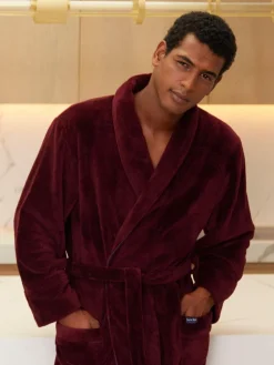 New Savile Row Company Red Soft Fleece Dressing Gown With Piping