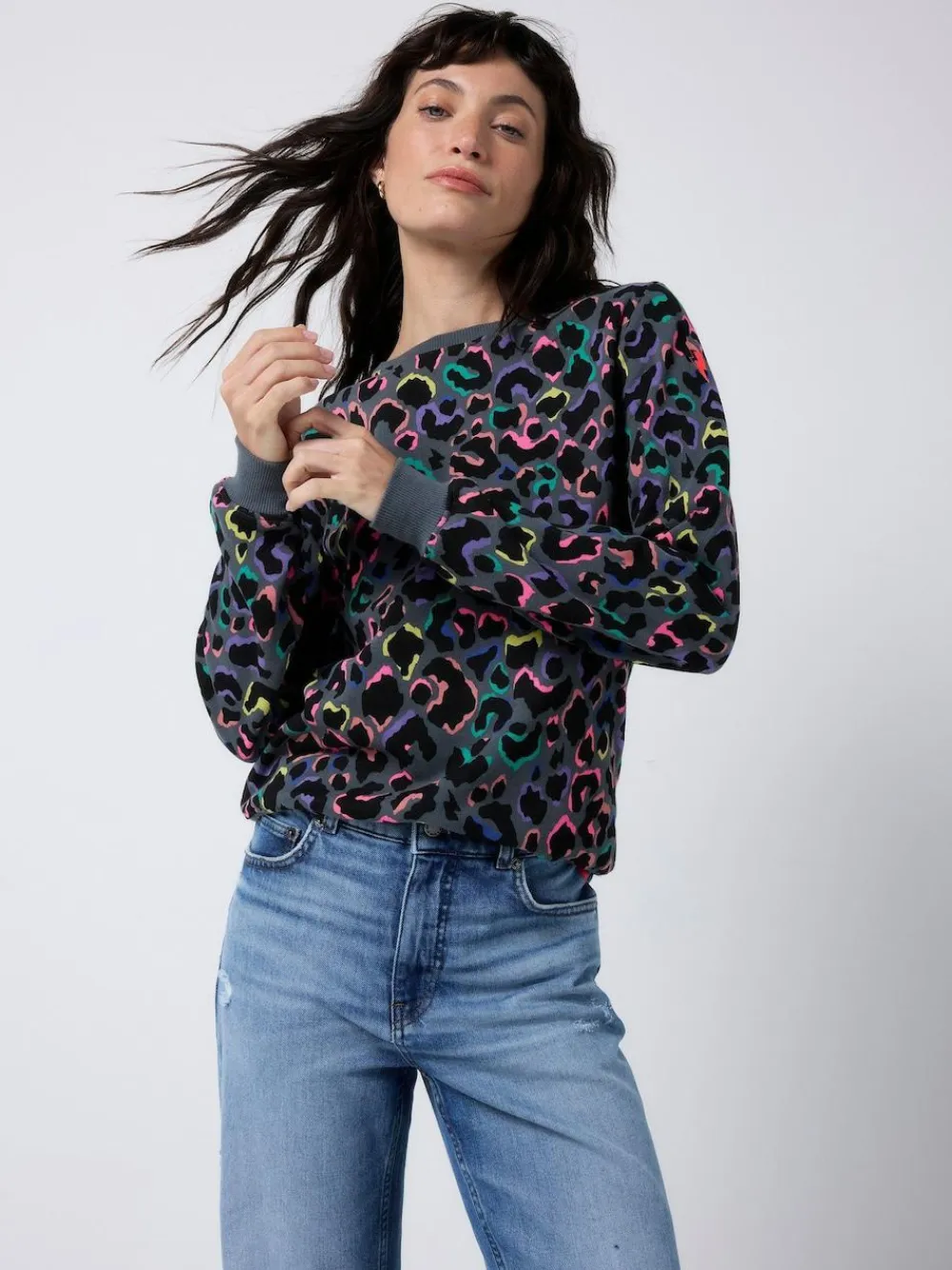 New SCAMP & DUDE Grey Classic Sweatshirt with Leopard & Lightning Bolt